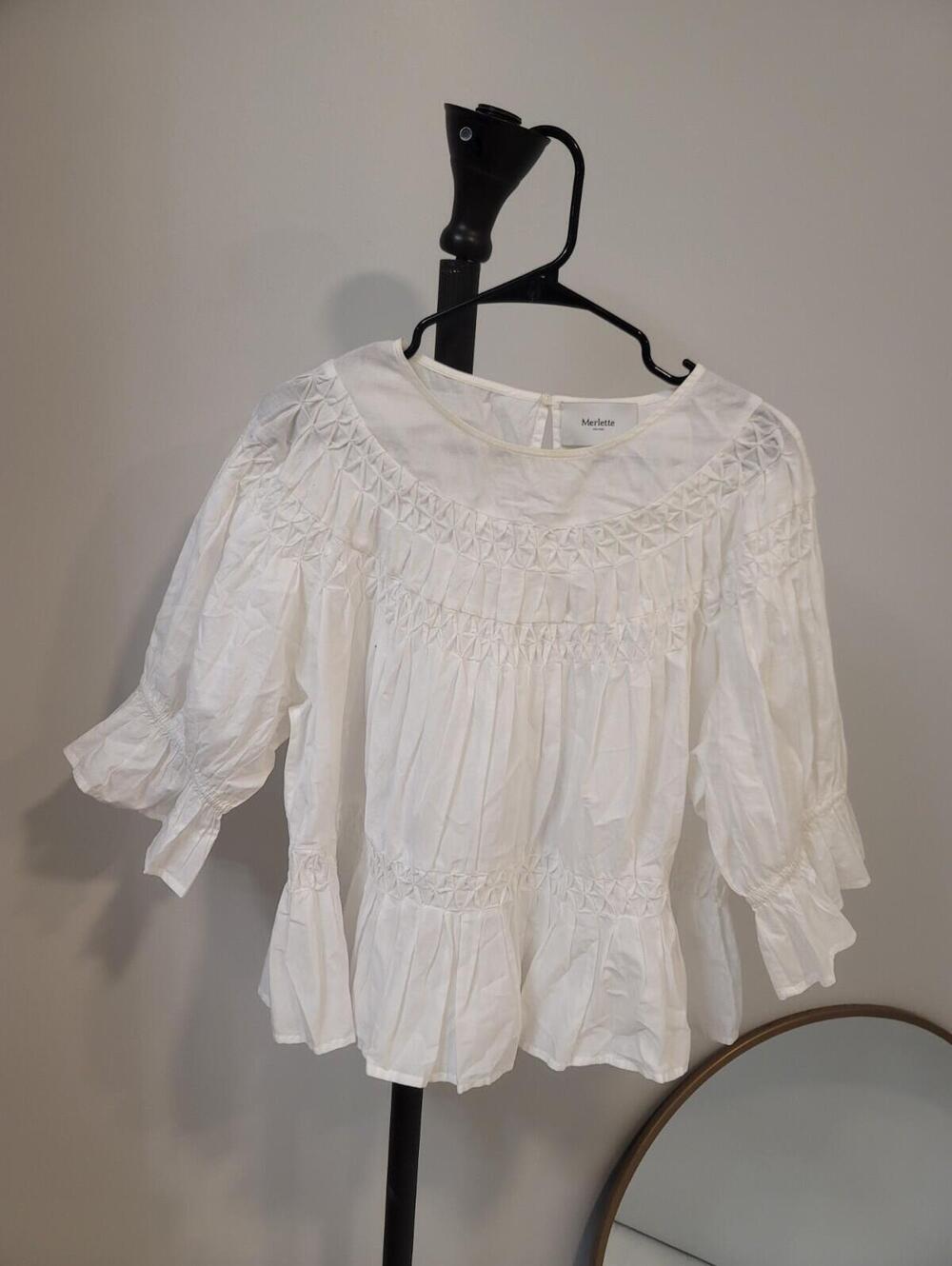 Merlette Sol Tiered Pima Cotton Top Women's Size Large Ivory - Picture 2 of 7